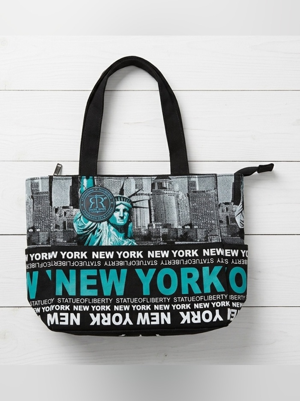 Robin Ruth Black Robin's Egg Blue New York Souvenir Graphic Print Mini Bag Purse